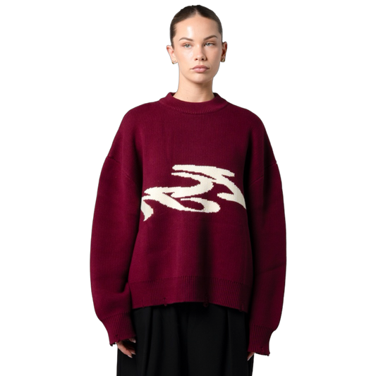 SEVERED KNIT SWEATER - WINE