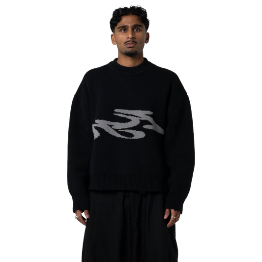 SEVERED KNIT SWEATER - BLACK