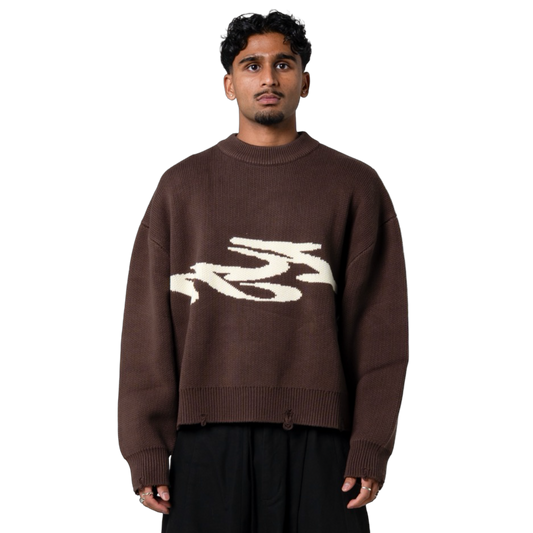 SEVERED KNIT SWEATER - CHOCOLATE
