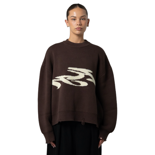 SEVERED KNIT SWEATER - CHOCOLATE
