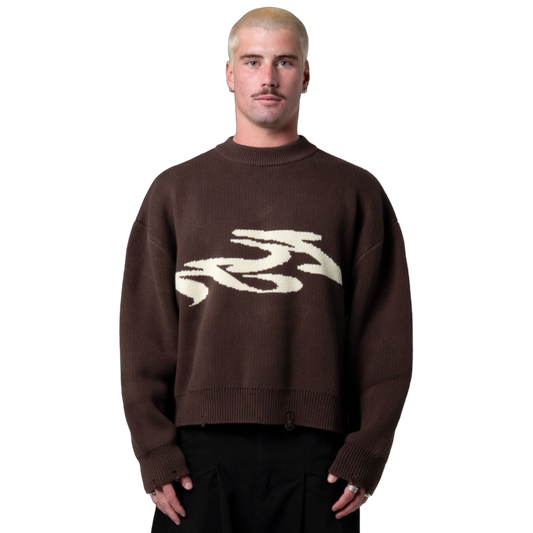 SEVERED KNIT SWEATER - CHOCOLATE
