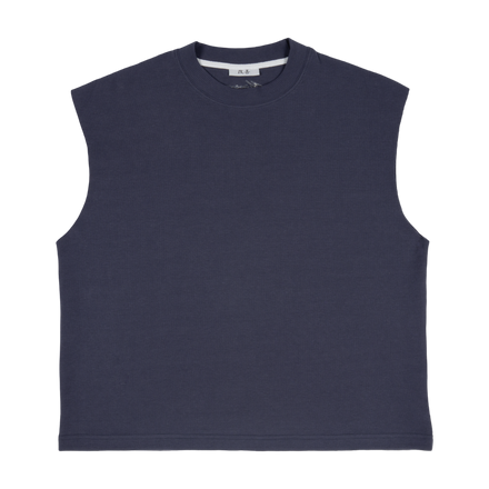WAFFLE KNIT MUSCLE TEE- SLATE BLUE
